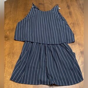 Tyche Navy Blue White PinStriped Romper Size L, 100% Polyester